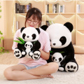 Mother and baby panda doll with Bamboo Leaves Plush Toys Soft Cartoon Animal Black and White Panda